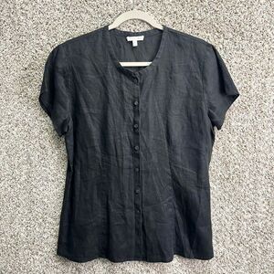 Eileen Fisher Shirt Women’s M Black 100% Irish Linen Short Sleeve Button Down